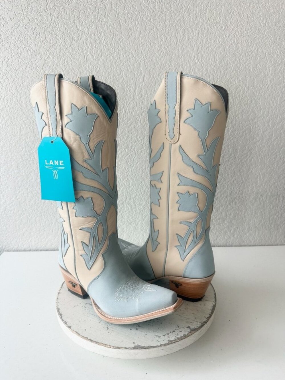 Lane JOLENE Cowboy Boots Blueberry Buttermilk Suede Leather Tall Snip Toe Sz 8